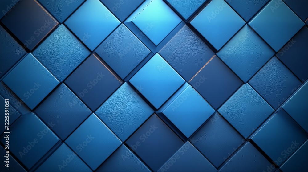 Poster Blue geometric tiles create a mesmerizing and modern texture in a minimalist design setting, perfect for contemporary artwork