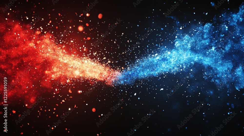 Aufkleber spiraling colors collide in a vibrant display of red and blue energy particles at the heart of creat