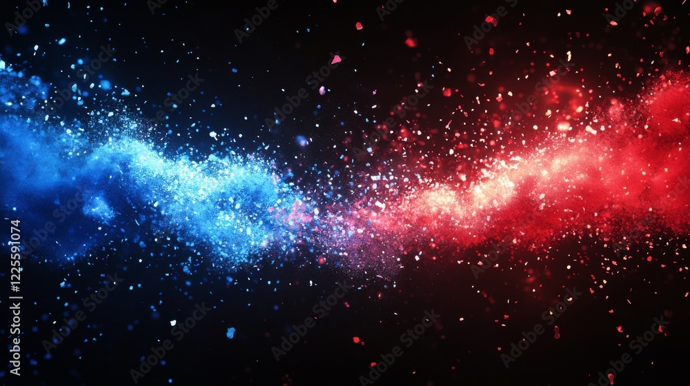 Aufkleber vibrant explosion of colors creating a mesmerizing display of blue and red particles swirling togeth