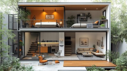 Contemporary home with open floor plan and garden retreat. Generative AI