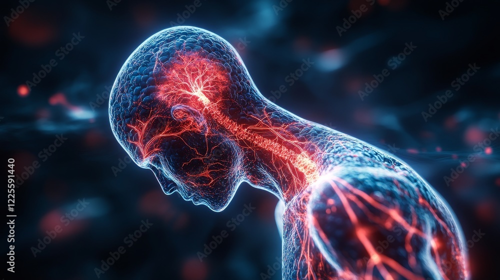 Poster Exploration of neural connections in a glowing human figure showcasing the intricate network of the nervous system