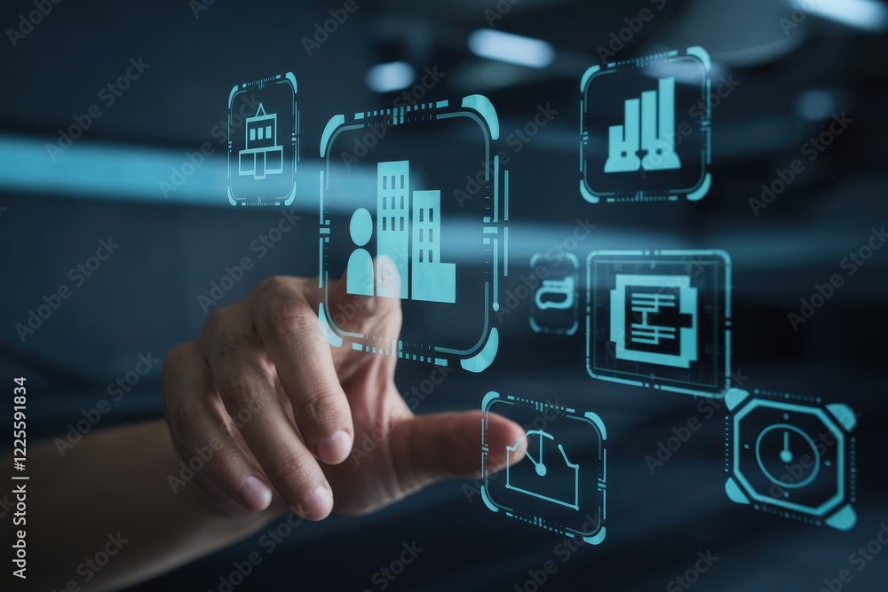 Poster digital workplace transformation: interactive interface for business management and efficiency