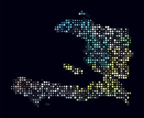 Fototapeta premium Haiti, shape of the country built of colored cells. Digital style map of Haiti on dark background. Small size rounded square blocks. Awesome vector illustration.