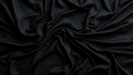 Fototapeta premium Black Silk Fabric: A close-up of luxurious black silk fabric with soft folds and a smooth, flowing texture.