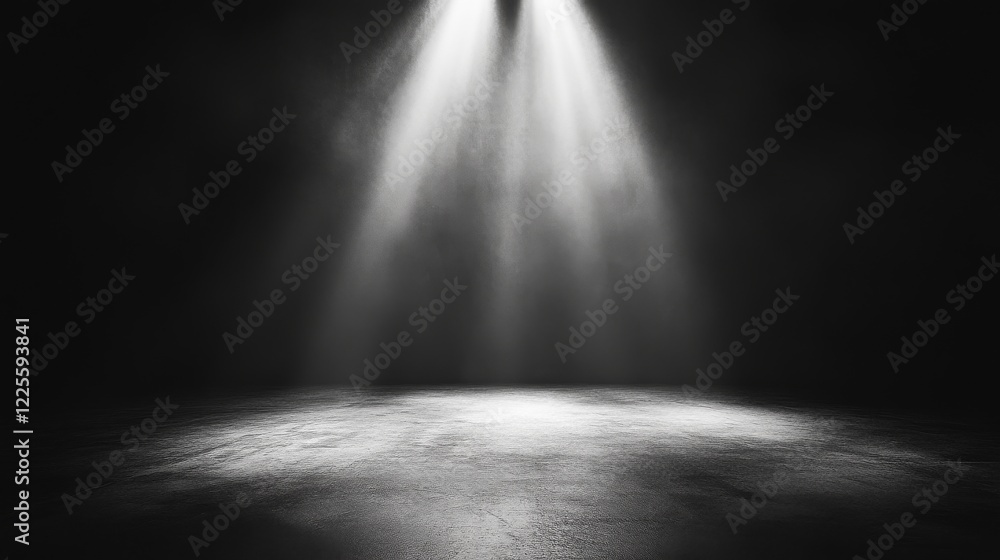 Poster captivating beams of light illuminate a mystical stage in a darkened environment creating anticipati