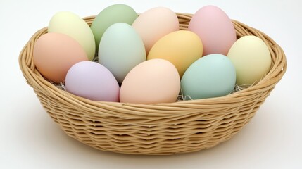 Pastel Eggs in Wicker Basket Spring Easter Concept, High-Resolution Image, Close-up Composition, Easter eggs, pastel colors Easter, Spring