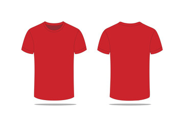 Blank T-shirt Design vector template mock up isolated on white background. Red color T-shirt design,
flat technical drawing template. Empty T-shirt design.