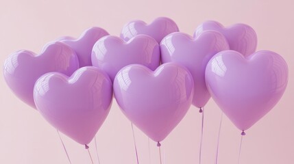 A cluster of lavender heart shaped balloons floats gently