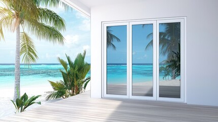Tropical Beach House with Glass Doors
