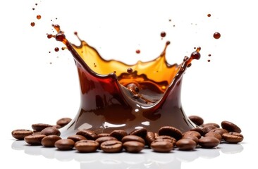 Coffee Splash with Coffee Beans Isolated on White Background