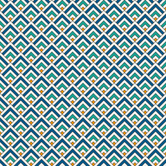 Repeated chevrons abstract wallpaper. Asian traditional ornament with scallops. Mountain stamp motif. Seamless surface pattern with scales. Modern japanese style digital paper, textile print. Vector