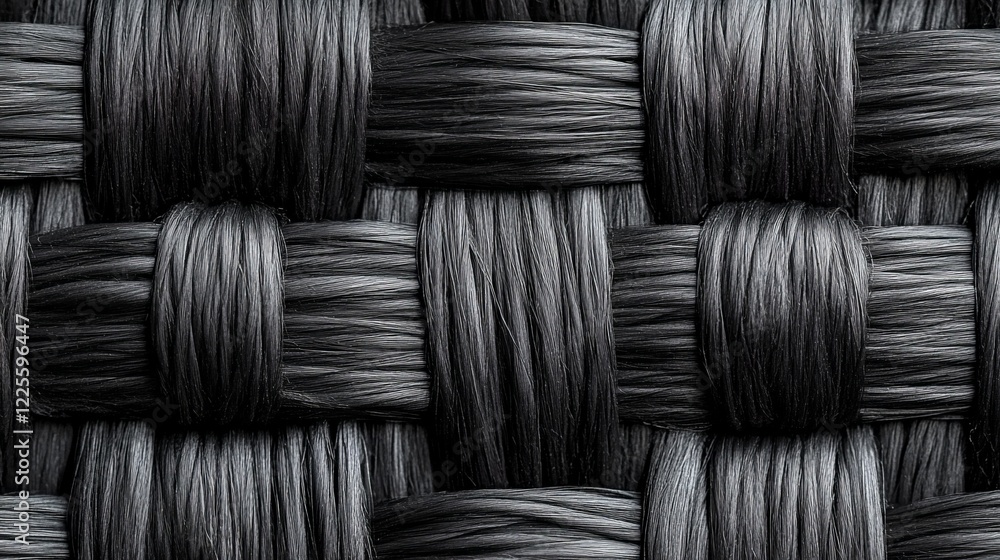 Poster textures blend and contrast in a striking black woven pattern, showcasing intricacies of craftsmansh