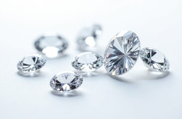 Beautiful dazzling diamonds on white background, set 