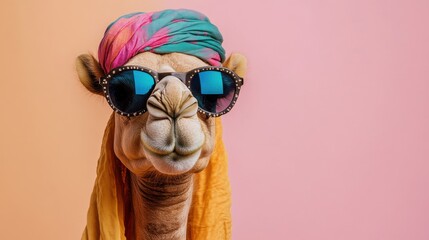Cool Camel in Sunglasses and Turban Trendy Desert Animal Photo