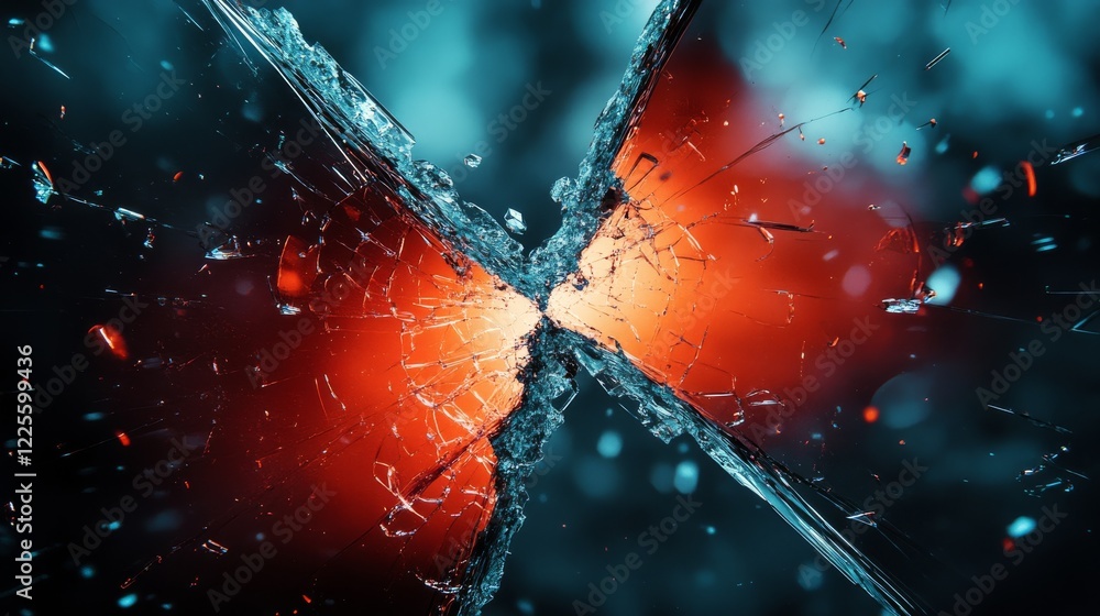 Poster shattered glass creates a mesmerizing pattern illuminated by warm, glowing light in a moody, abstrac