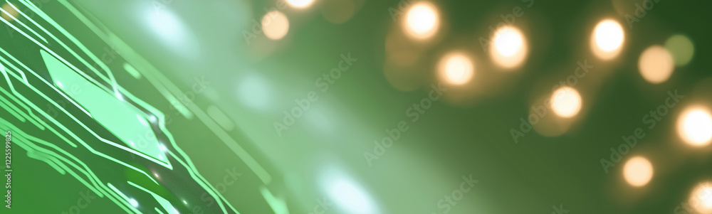 Aufkleber futuristic green circuit board emitting light and bokeh effect