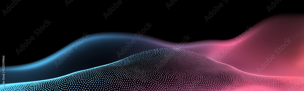 Poster Abstract particles wave is flowing on black background