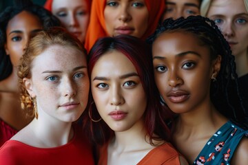 Fototapeta premium Diverse group of young women of different ethnicities standing together