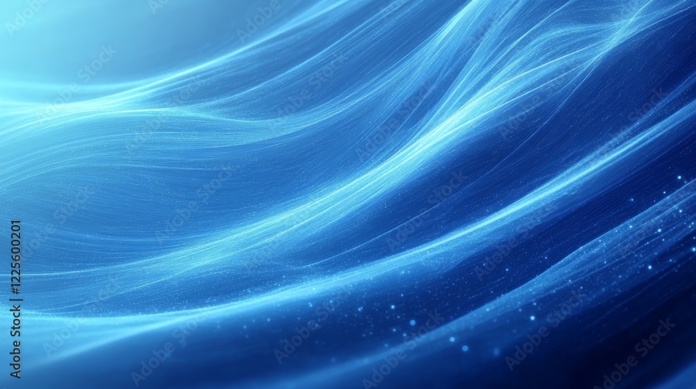 Poster waves of blue light create a serene, ethereal atmosphere reminiscent of a tranquil underwater world 