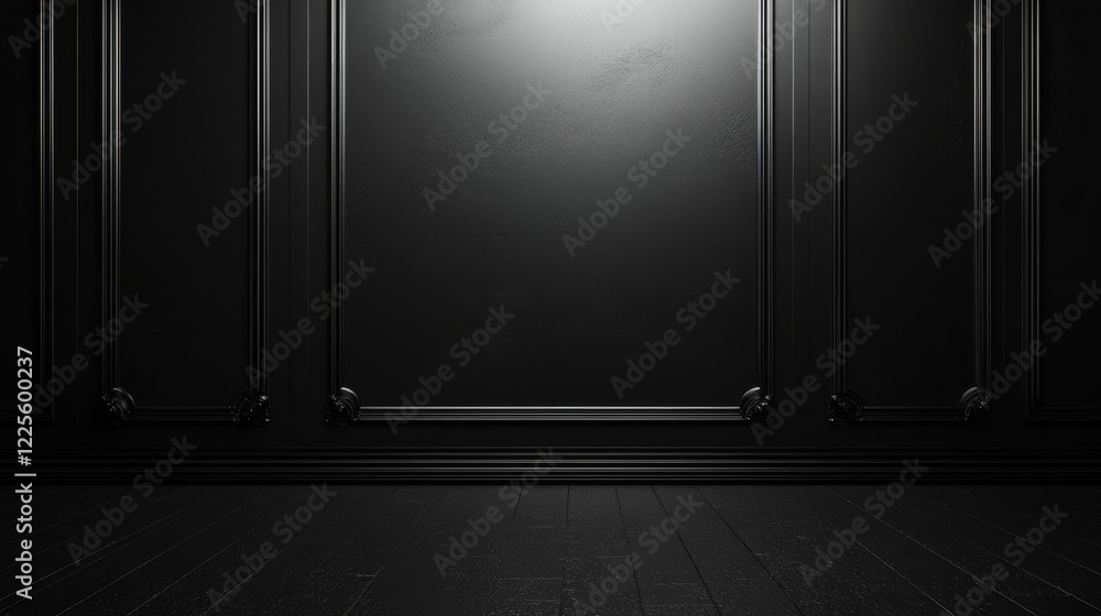 Poster Mysterious light illuminating a dark room with elegant details and shadows, creating an atmosphere of intrigue and drama