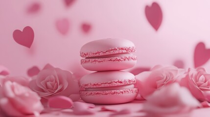 Obraz premium Pink Macarons and Roses Valentine's Day Image