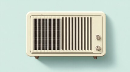 Fototapeta premium Cream-colored vintage heater against a light-blue wall.