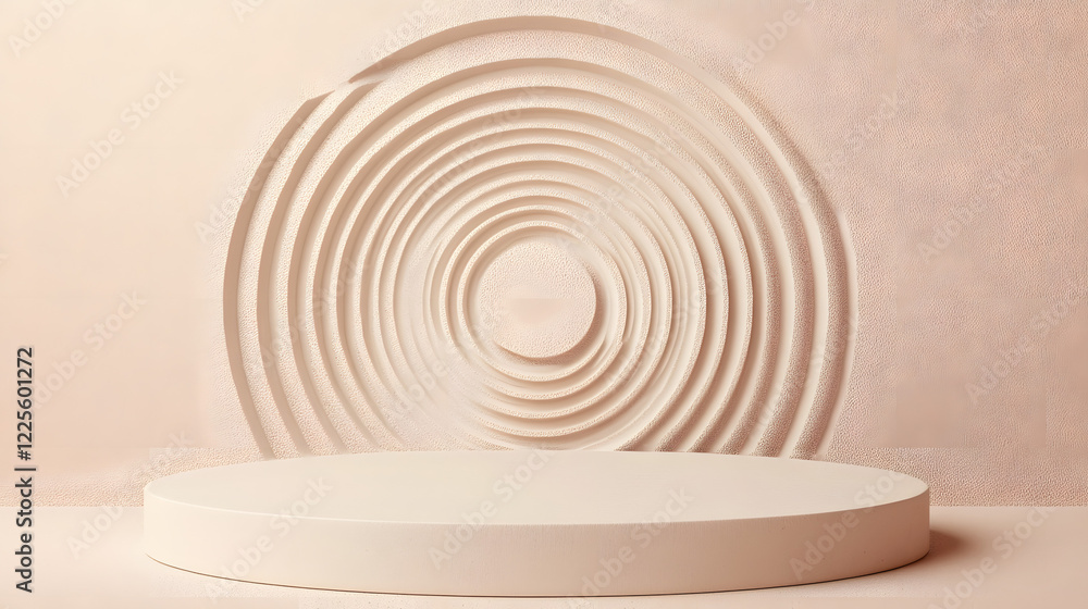Poster abstract minimal scene with geometrical forms. cylinder podiums in cream pink colors. abstract backg