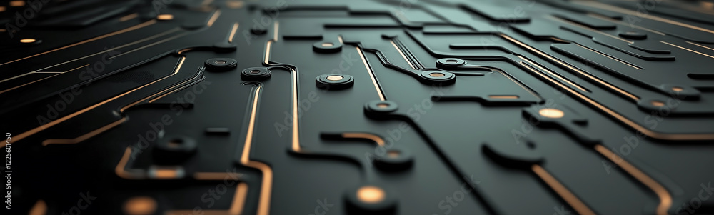 Poster Futuristic circuit board showing data flowing through complex network