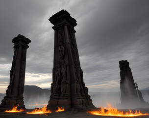 Fototapeta premium Old ruins stone gate ancient ruins.generative ai