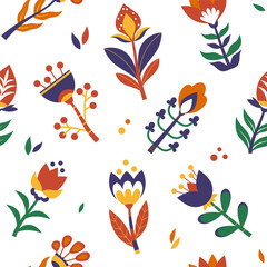 Abstract decorative geometric flowers seamless pattern, background. Set of vector illustrations in hand drawn style