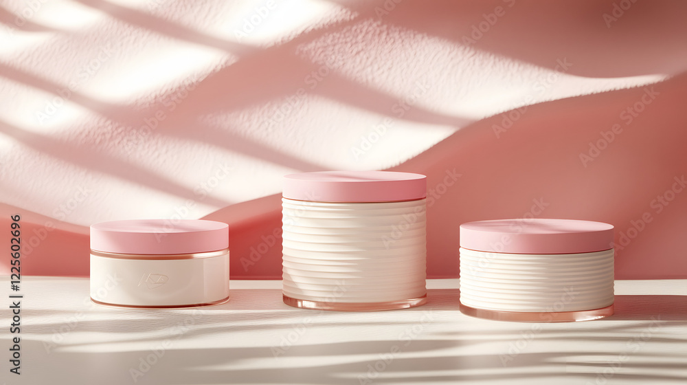 Poster abstract minimal scene with geometrical forms. cylinder podiums in cream pink colors. abstract backg