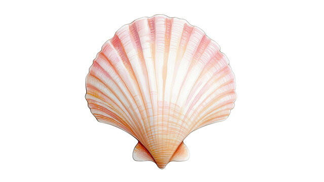 Beautiful pink scallop shell with intricate patterns and textures. Watercolor clip art, isolated on white/transparant background.