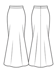 Womens long mermaid skirt flat sketch