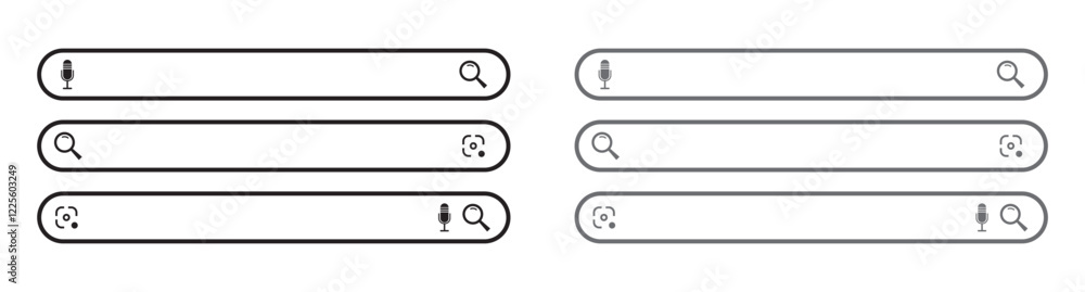 Poster magnifying glass search button and microphone web elements
