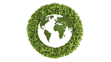 Green globe encircled by lush foliage, symbolizing sustainability.