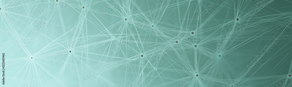 Poster Network nodes connecting, creating complex structure in teal hues