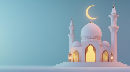 Serene Mosque at Night Ramadan Eid Mubarak Greeting