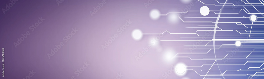 Poster Futuristic circuit board connecting data points on purple background