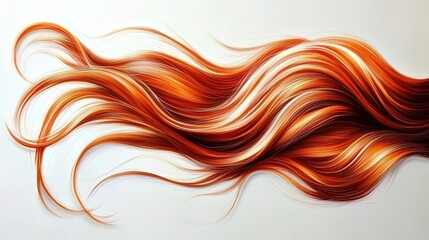 A digital art illustration of hair, showcasing long and wavy copper-red hair with blonde highlights on a white background.