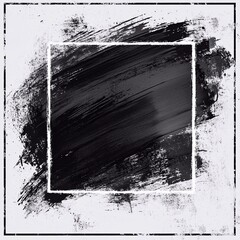 black and white frame, grunge-style background, black outline frame, smear of black paint in the frame, background