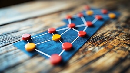 Network connection map on wooden desk