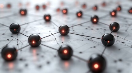 Network nodes glowing, linked, white background, data visualization
