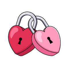 Heart-shaped locks, love cartoon illustration