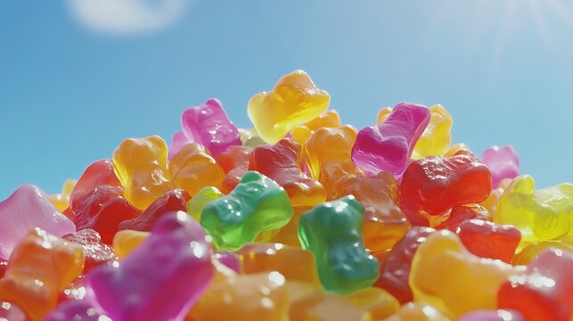 Colorful gummy bears in pile
