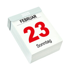 Deutscher Kalender Datum 23. Februar 2025 Sonntag Hintergrund transparent PNG cut out