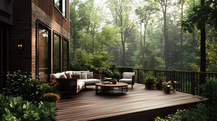 Fototapeta premium Modern deck design showcasing home renovation and patio addition