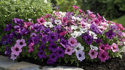Colorful Blooming Petunias in a Vibrant Garden Setting