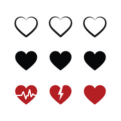 heart symbols, minimalist design, broken heart, heartbeat line 