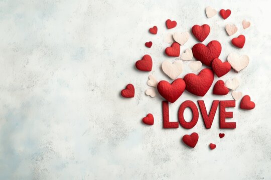 Corazones rojos formando la palabra amor, simbolizando el d&iacute;a de San Valent&iacute;n