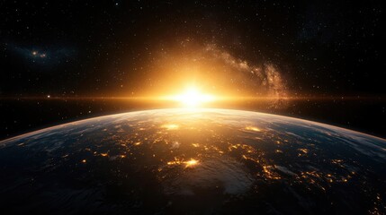 Sunrise Earth Space Galaxy Night Lightscape Background